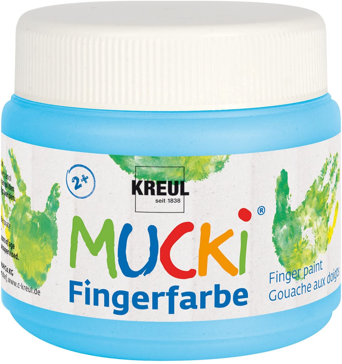 Kreul Mucki 23113 Luminous Finger Paint, 150 ml in Light Blue, Water-based, Paraben, Gluten, Lactose and Vegan, Washable