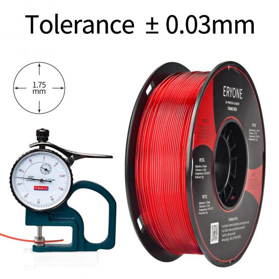 ERYONE PETG Filament for 3D Printer, 1.75mm, Tolerance: ±0.03mm, 1kg(2.2LBS)/Spool, Transparent red - Image 3