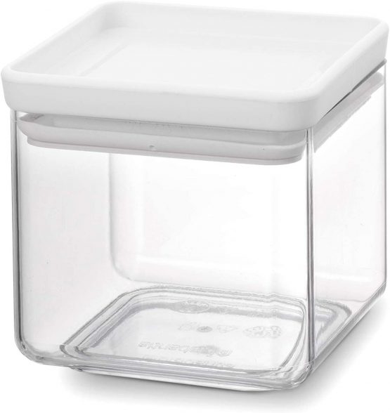 Brabantia Tasty+ Square Stackable 0.7L Food Canister/Storage Jar (Light Grey) Space Saving Transparent Plastic Tubs with Lids