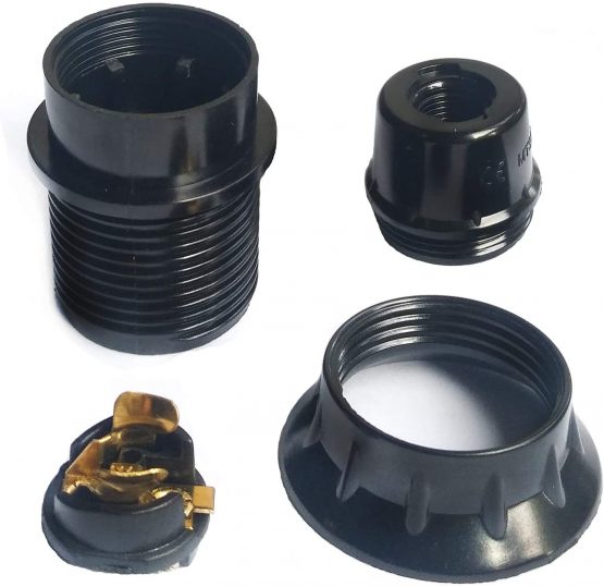 FINELED Small Edison Screw E14 Lamp Holder,3 Pack Bakelite Threaded E14 Pendant Socket & Lampshade Collar Ring (Black) - Image 2