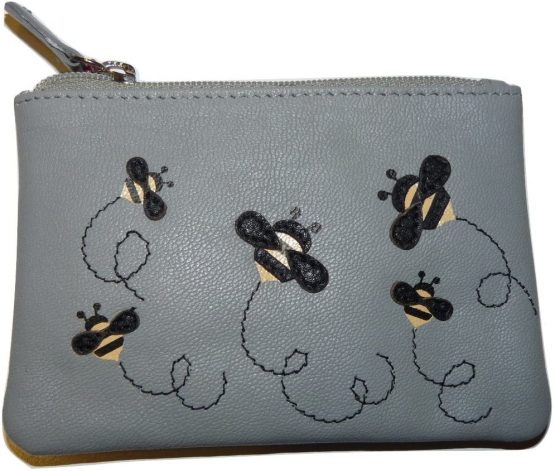 Bumble Bee Coin Purse by Mala Leather with Gift dustbag Soft Leather, Mischa Collection (Grey)
