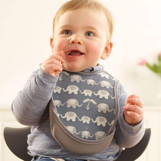 Bibetta Ultrabib Baby Bib with Pocket - Feeding Bibs for Babies (Grey Elephants) - Image 4
