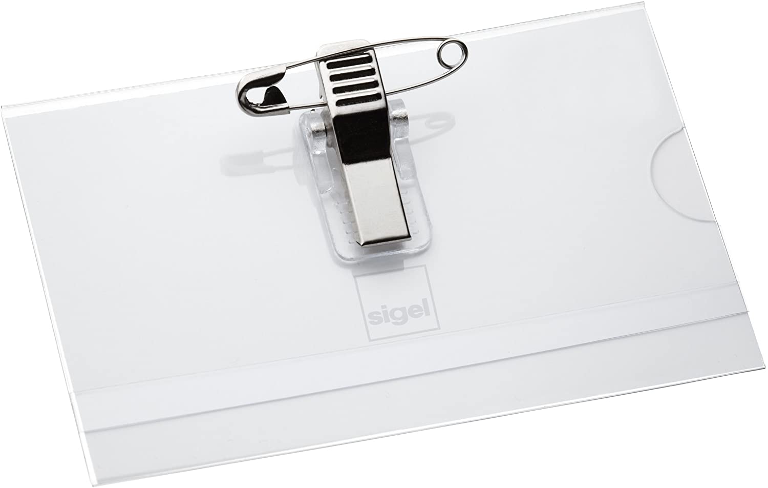 SIGEL ZB200 Name Badges, for 5.4 x 9 cm, with combi-clip, transparent, 50 Pieces, Clear, 54 x 90 mm