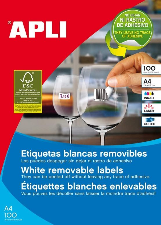 Apli 3055 Removable White Labels 52.5 x 21.2 mm 100 Sheets - Image 2