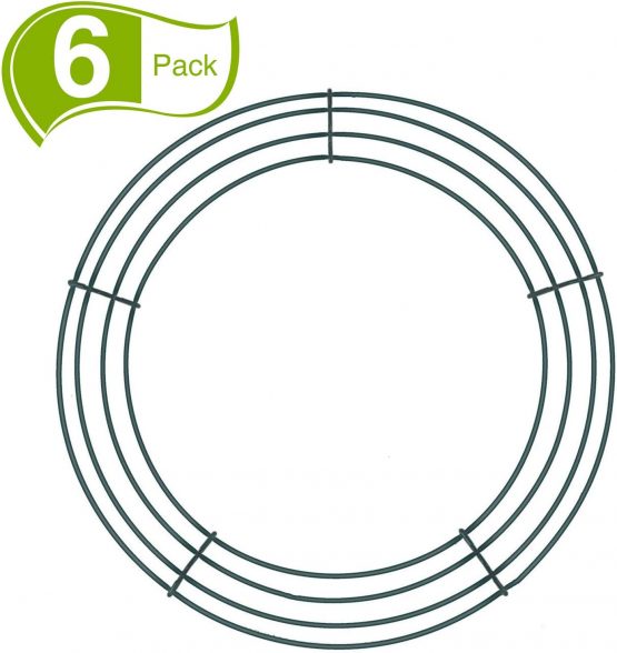 6 Pieces Dark Green Wire Wreath Rings Wire Wreath Frame for New Year Valentines Decoration (12 Inch)