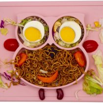 Baby Silicone Placemat, Non-Slip Feeding Plate for Toddlers Babies Kids with Strong Suction Fits Most Highchair Trays BPA-Free FDA Approved, Dishwasher and Microwave Safe (Rose Owl)