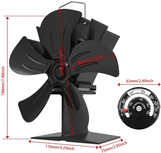 Stove Fan-5-Blade Heat Powered Stove Fans for Wood/Log Burner/Fireplace,Silent,Environment Friendly,Black - Image 3