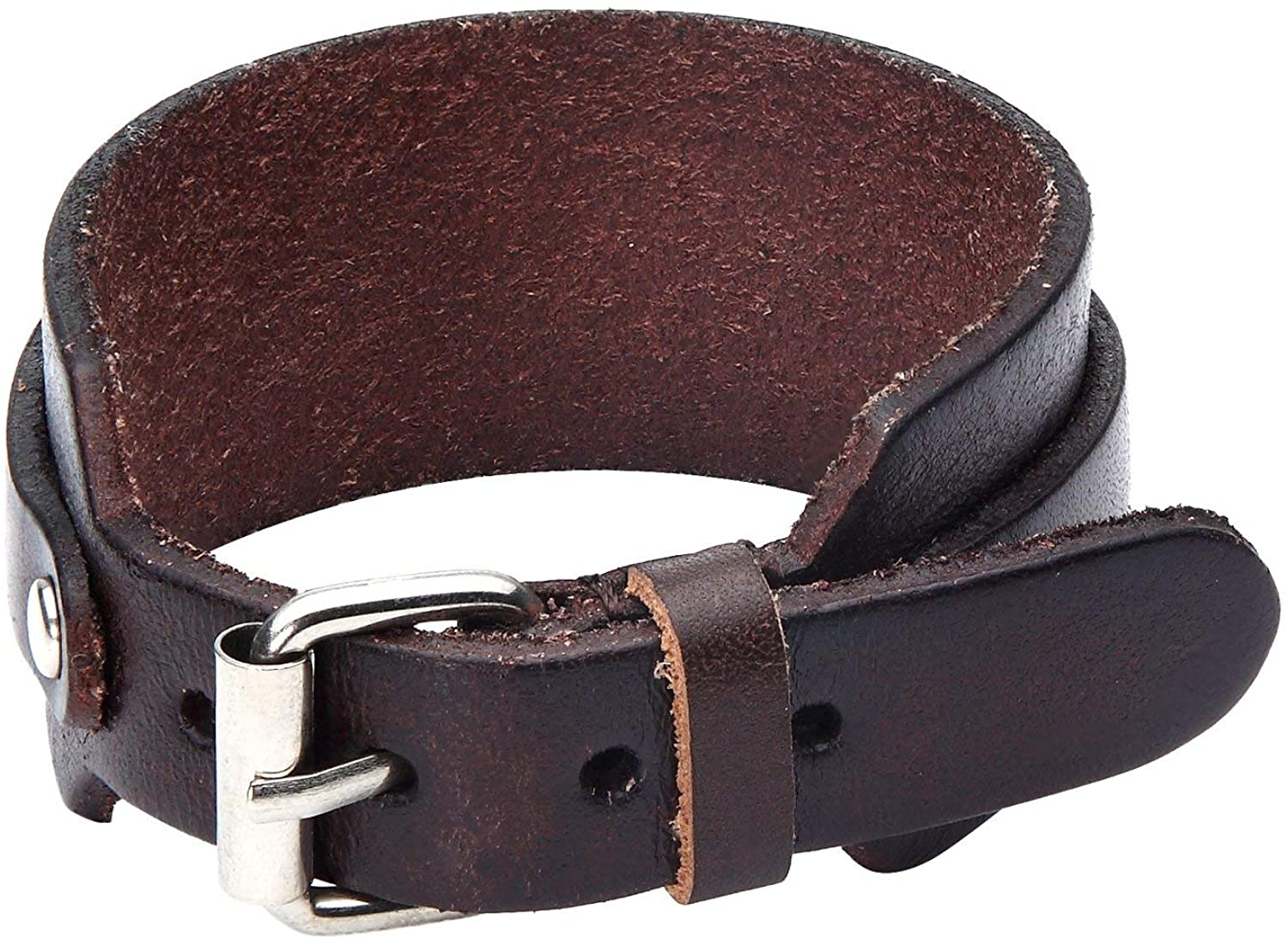 URBAN JEWELRY Stunning Adjustable Dark Brown Cuff Leather Bracelet for Men (Metal Buckle Clasp) - Image 3