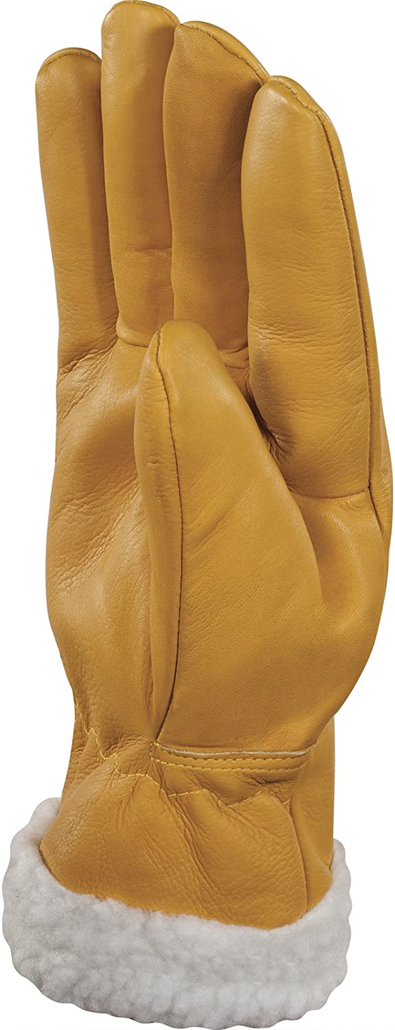 Delta plus Leather Gloves - Glove for Cold Cow Flower Yellow Lining Size 10, Black - Image 2