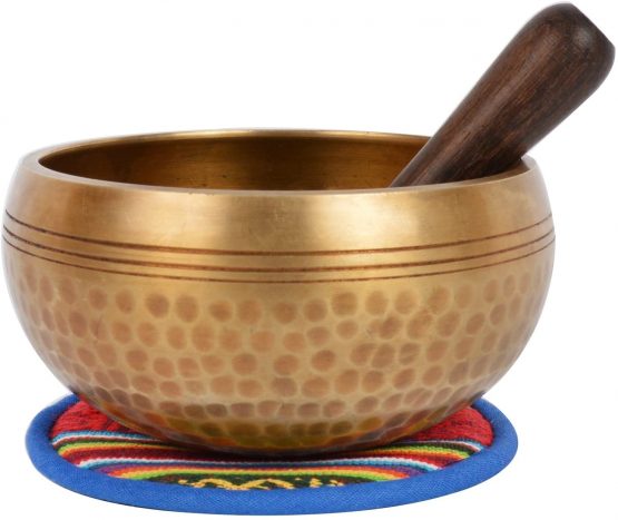 Tibetan Hand Hammered Singing Bowl with matching Ethnic pouch. For Relaxation, Healing & Mindfulness (Ham-Medium) (B41)