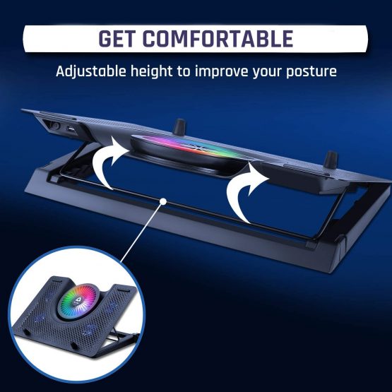KLIM Nova + Laptop Cooling Stand with RGB backlighting + 11" - 19" + Gaming Laptop Cooling Pad For Desk + USB Powered Fan with metal grid + Stable And Silent + Compatible Mac And PS4 + NEW 2021 - Image 4