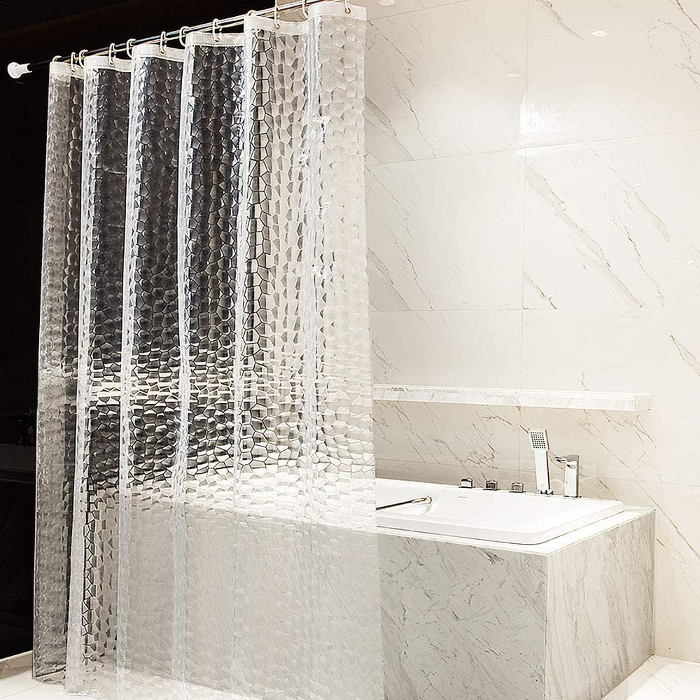 OTraki Shower Curtain Semi Transparent 180 x 200 cm Anti-Mould Washable EVA Bath Curtain Waterproof 3D Bathroom Curtain with 12 Rings No PVC