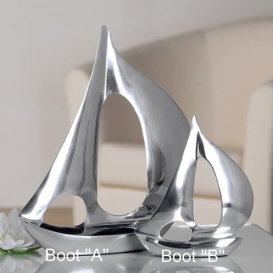 Design Sculpture Figure - sailing boat - polished aluminium, H. 35 cm - Image 2