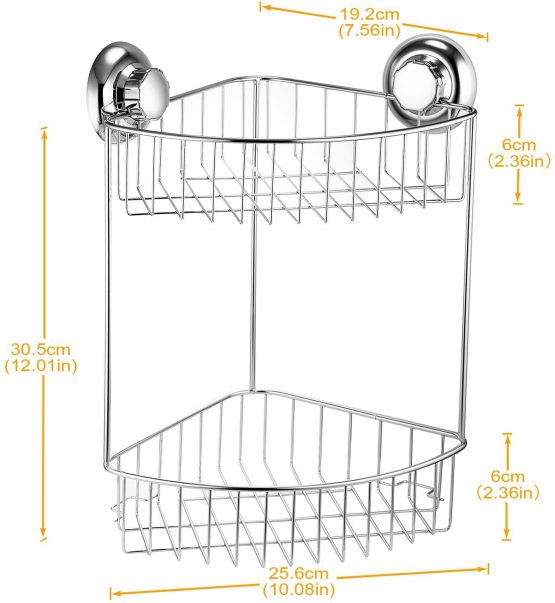 MaxHold No-Drilling Suction Cup Two Tier Corner Shower Basket - Vaccum System - Stainless Steel Never Rust - for Bathroom & Kitchen - Image 4