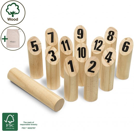 Toyfel Family Game Tölky Finnish Interactive Indoor and Outdoor Game for Kids Adults and Family – Wooden Garden Game for 2 People or More Bowling Team Game for Garden and Home