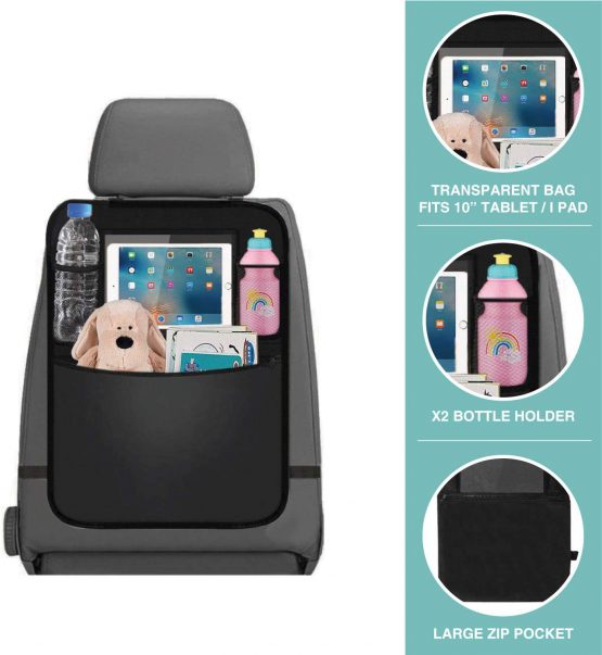 ZYBUX - Car Back Seat Organisers 2pcs, 2 Type Waterproof Kick Mats Car Back Seat Organiser Protectors with Multi Pockets Including 10" iPad Tablet Holder (BLACK) - Image 3