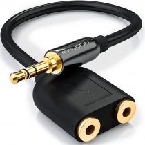 deleyCON Stereo Audio Jack Adapter - 2x 3.5mm Jack Female to 1x 3.5mm Jack Male - Black