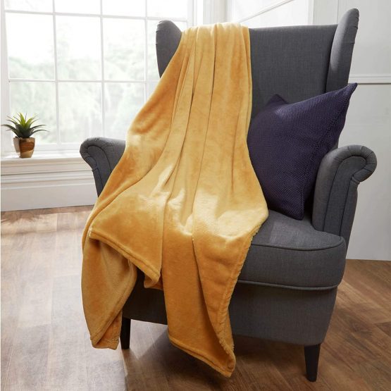 Brentfords Super Ultra Soft Flannel Fleece Blanket Throw Over Large Fluffy Warm, Ochre Yellow - 120 x 150cm - Image 3