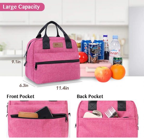 HOMESPON Lunch Bag Insulated Large Capacity Cool Bag with Frosted Waterproof Fabric Handbag Portable for Women Men and Students at School Office Picnic (Black) - Image 2