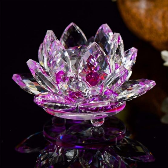 Bouquet de fleurs de lotus en cristal - Grande taille - Artisanat - Décoration pour la maison - De toutes les couleurs - Cadeau pour un anniversaire, un mariage, Verre cristal, violet - Image 3