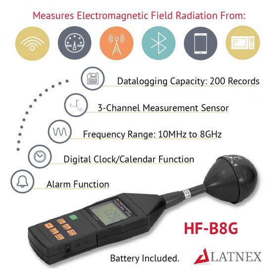 RF EMF Meter HF-B8G High Frequency 10Mhz-8Ghz. Measures Wide-Range Radiation Levels from Cell Towers-Smart Meters-Wi-Fi-Cordless & Cell Phones-3G-4G Networks-Bluetooth Devices-Used in Home Inspections - Image 2