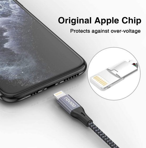 iPhone Charger Cable, RAVIAD [4ft/1.2m, MFi Certified] Lightning Cable Nylon Braided Charger Lead Fast Charging Cable for iPhone 11 Pro Max Xs X XR 8 7 6s 6 SE 5 5s 5c - Gray - Image 2