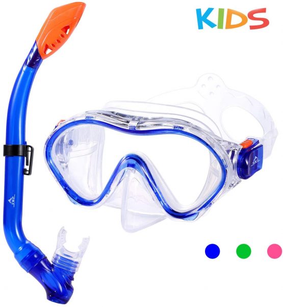 SKL Kids Snorkel Set,Dry Top Snorkel Mask with Big Eyes for Boys, Girls