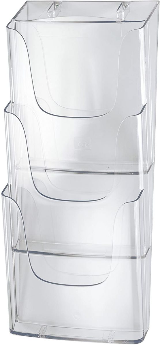 SIGEL LH135 Wall-Mounted Literature Holder, for A4, with 3 compartments, acrylic, clear, 2 pcs.
