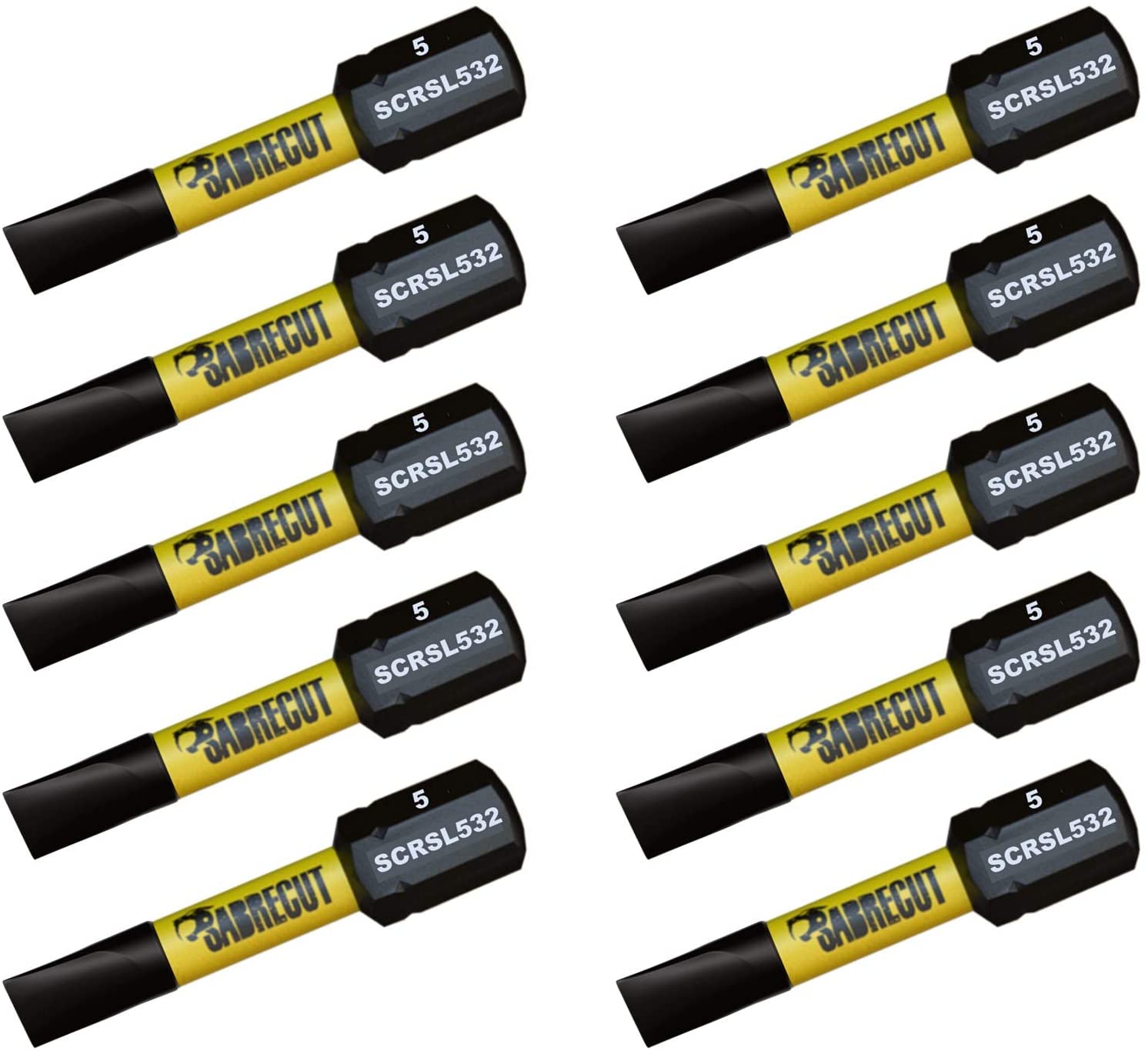 10 x SabreCut SCRSL532_10 32mm SL5 Slotted Magnetic Impact Screwdriver Driver Bits Set Single Ended Heavy Duty - Image 2