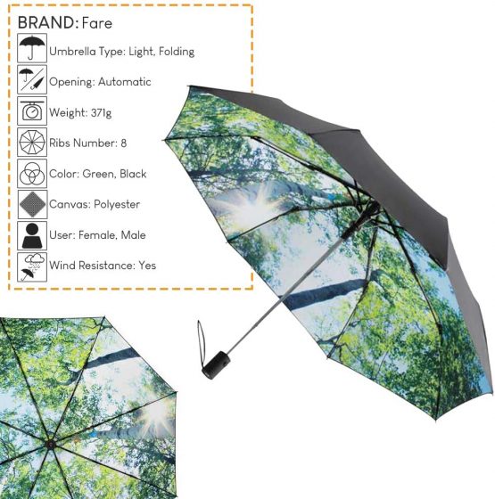 Le Monde du Umbrella, Folding Umbrella for Men/Women, Black, Automatic Opening System, Wind Resistant, Forest Print 60 cm - Image 3