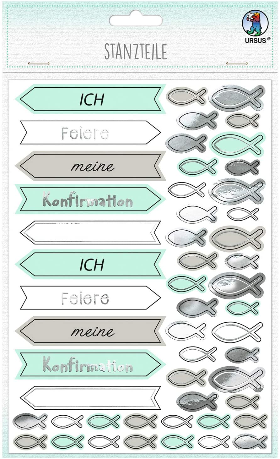 Ursus 56919203F, Stamping Pieces, Ich feiere meine Confirmation, Mint/Taupe, 312 Die Cutting Pieces, Printed on One Side