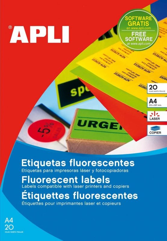 Laser Labels 210 x 297 mm Pack of 20 Fluorescent Red