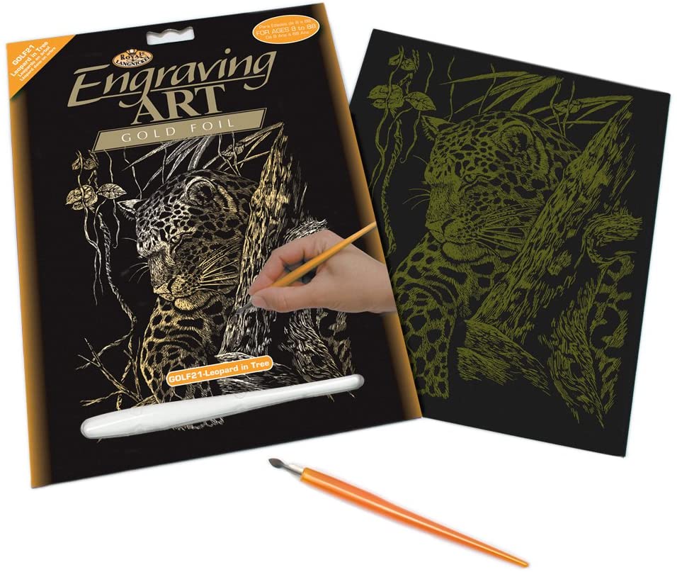 Royal & Langnickel Gold Engraving Art A4 Size Leopard in Tree Designed Painting Set