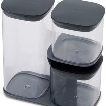 Joseph Joseph 81072 Podium 3-Piece Air Tight Kitchen Storage Jar Set with Stand, Grey- Set of 3