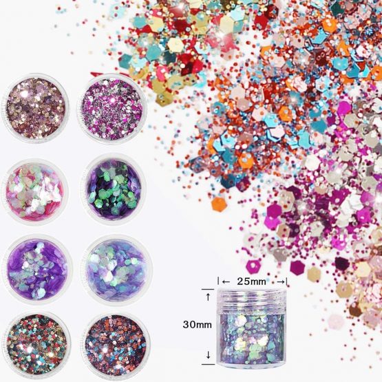 8 Color face Glitter Cosmetic Glitter, for Body, Cheeks and Hair, Festival and Party Beauty Makeup - Includes Long Lasting Fix Gel and Brush - Image 2