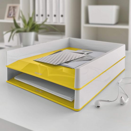 Leitz A4 Letter Tray, White/Yellow, WOW Range, 53611016 - Image 2
