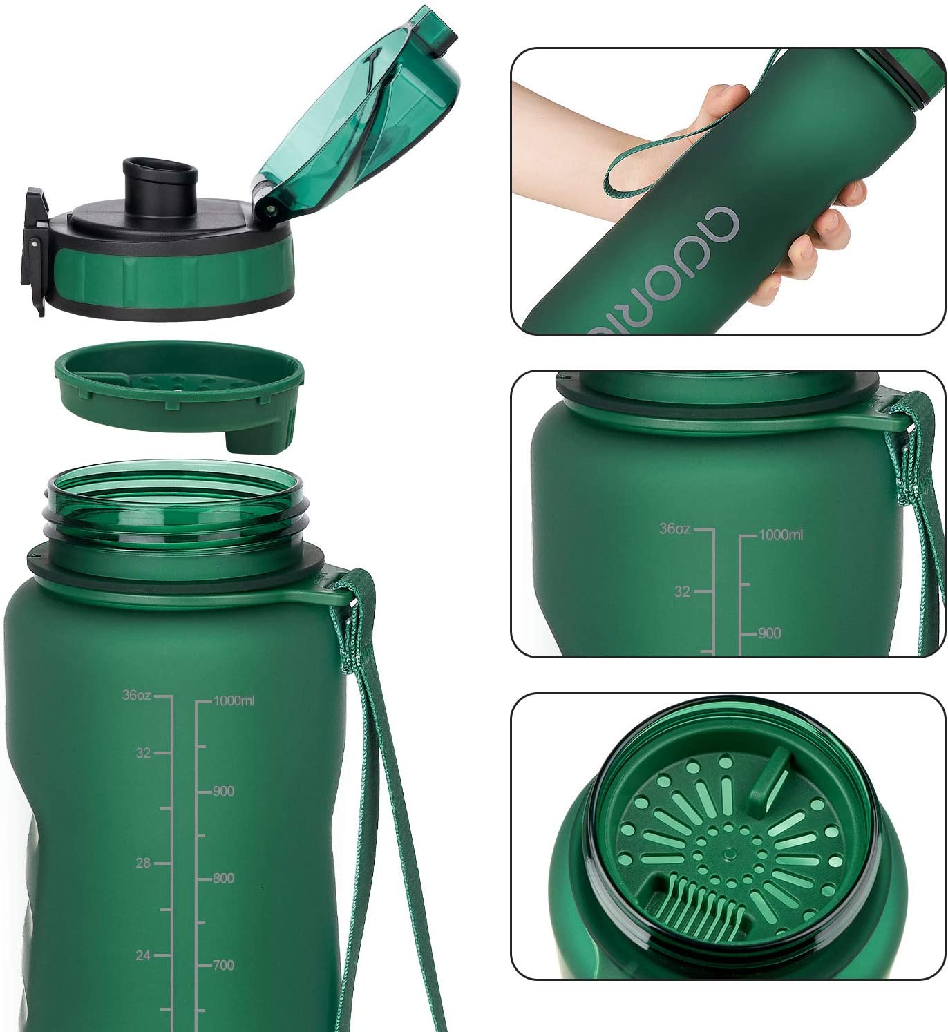 ADORIC Sports Water Bottle 1L,BPA Free Tritan Non-Toxic Plastic Sport Water Cup, Durable Leak Proof Water Bottle with Filter - Image 4