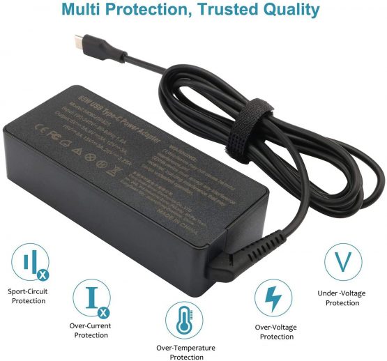 65W Type C Power Adapter Charger, USB-C Charger for Lenovo ThinkPad T480 T480s T490 T490s T580 T590 X280 E480 E485 E490 E490s E580 E585 E590 E595 L380 L390 L480 Laptop and other Type C Device - Image 3