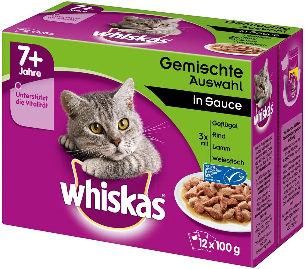 Whiskas 7+ Cat Food - Mixed Selection in Sauce Wet Food for Cats from 7 years and above - To Maintain Vitality - 48 x 100g Sachets - Image 4