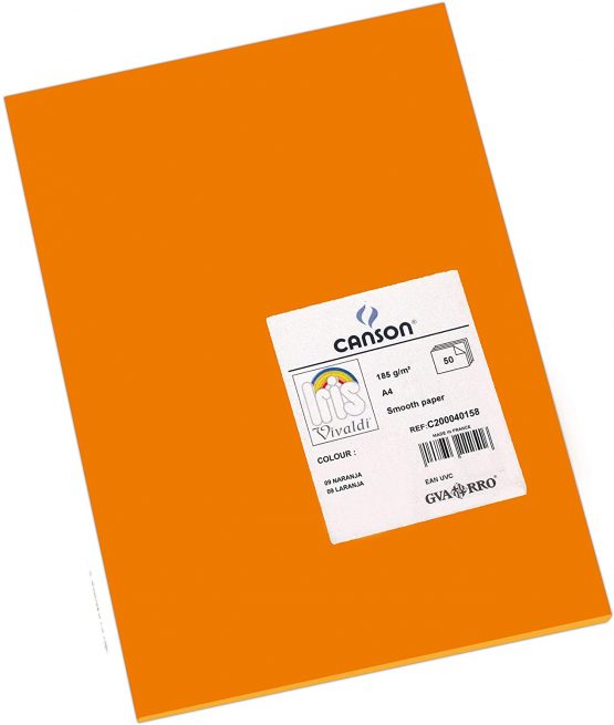 Canson Iris Vivaldi A4 185 GSM Smooth Colour Paper - Orange (Pack of 50 Sheets)