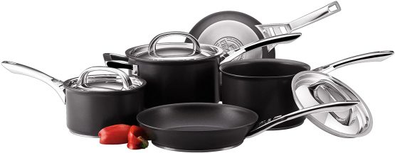 Circulon 80678 Infinite Saucepans and Frypans Set of 5 – Lifetime Guarantee – Non-Stick - stainless steel lids - Hard Anodized Aluminium Cookware, Black