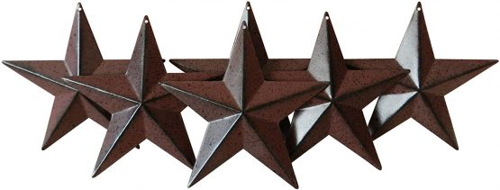 CVHOMEDECO. Country Rustic Antique Vintage Gifts Metal Barn Star Wall/Door Decor, 4 Inch, Set of 6. (Burgundy)