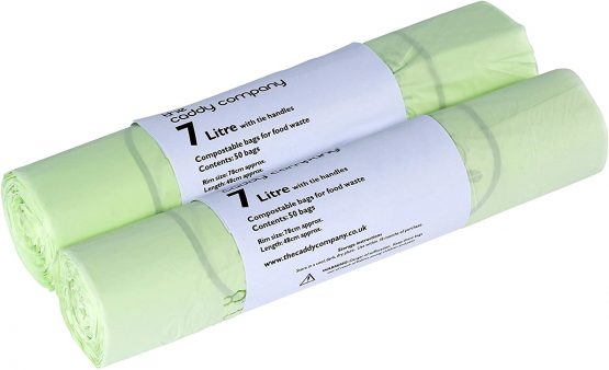 The Caddy Company 7 Litre Tie Handle Compostable Kitchen Caddy Liners, 100 Bags