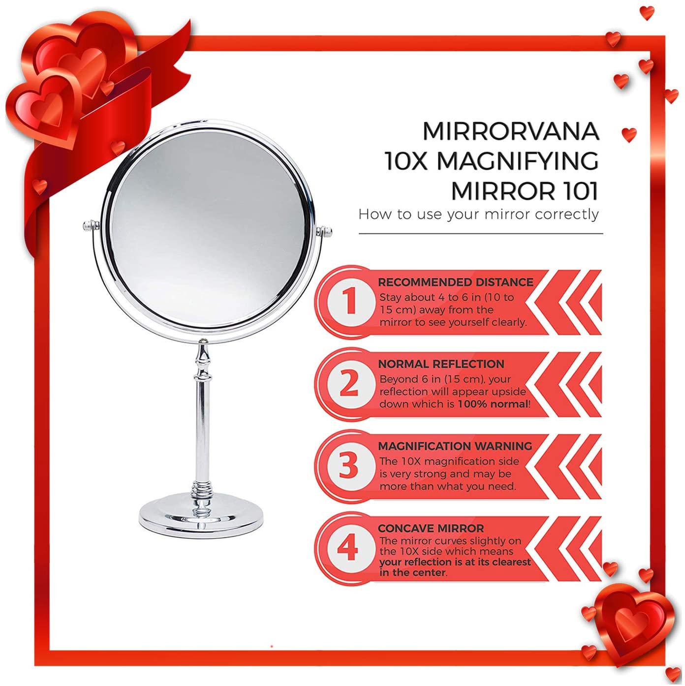 MIRRORVANA Large 10X Magnifying Makeup Mirror on Stand for Bedroom and Bathroom Classic Free Standing Round Table Mirror with Double Sided 10X/1X Magnification - Image 2