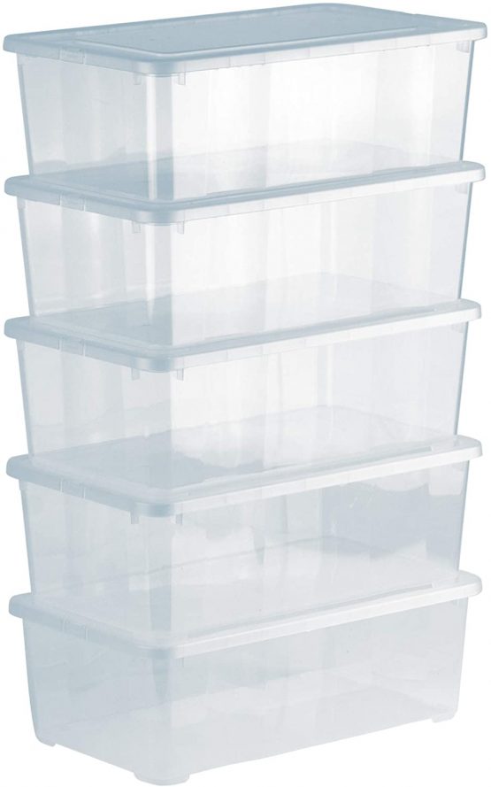 Grizzly 5 x Small Storage Boxes with Lids - 5 Litre - 13.2x7.9x4.3 inch (33.5x20x11 cm) - Stackable Clear Containers - Transparent Organiser