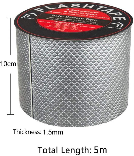 Fowong Aluminum Waterproof Tape, 100mm (W) X5M (L) X1.5mm (T) Butyl Sealing Repair Tape Aluminum Foil Self-Adhesive Thick Repair Tape for Sealing and Fastening for Pool Hole Pipe Roof RV Bathroom - Image 2