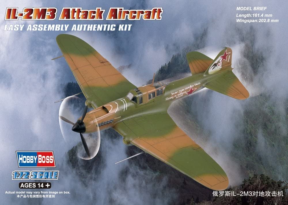 Hobbyboss 1:72 Scale IL-2M3 Attack Aircraft Diecast Model Kit, Black (HBB80285), Small