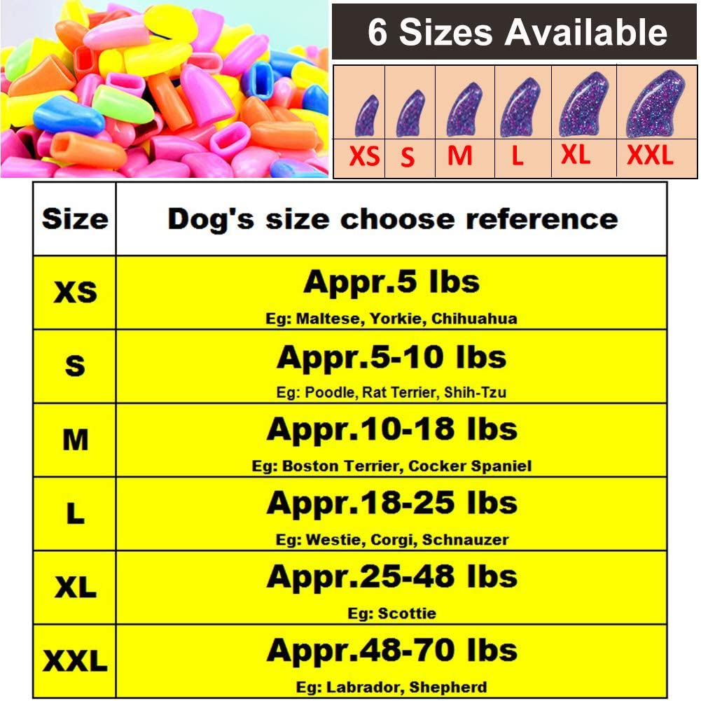 JOYJULY 100pcs Pet Puppy Dog Nail Soft Claw Paws Covers Caps, Control Paws Claws Covers of 5 RANDOM+ 5 Adhesive Glue,S - Image 4