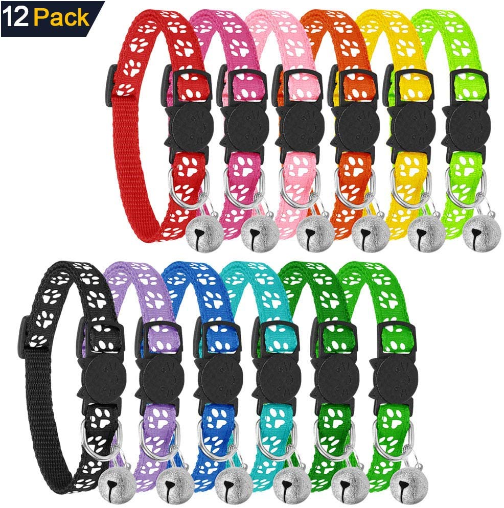 Reflective Cat Collars with Bells, Safe Quick Release Cat Collar, Adjustable to Fit All Domestic Cats(12 Pack)