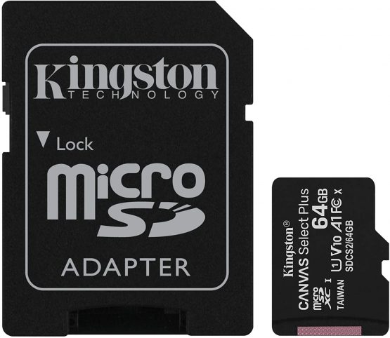 Kingston Canvas Select Plus microSD Card SDCS2/64 GB Class 10 (SD Adapter Included)